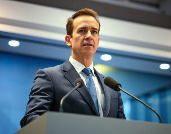 Zach Witkoff, CEO of World Liberty Financial, speaking at a press conference, denying conflict of interest allegations.