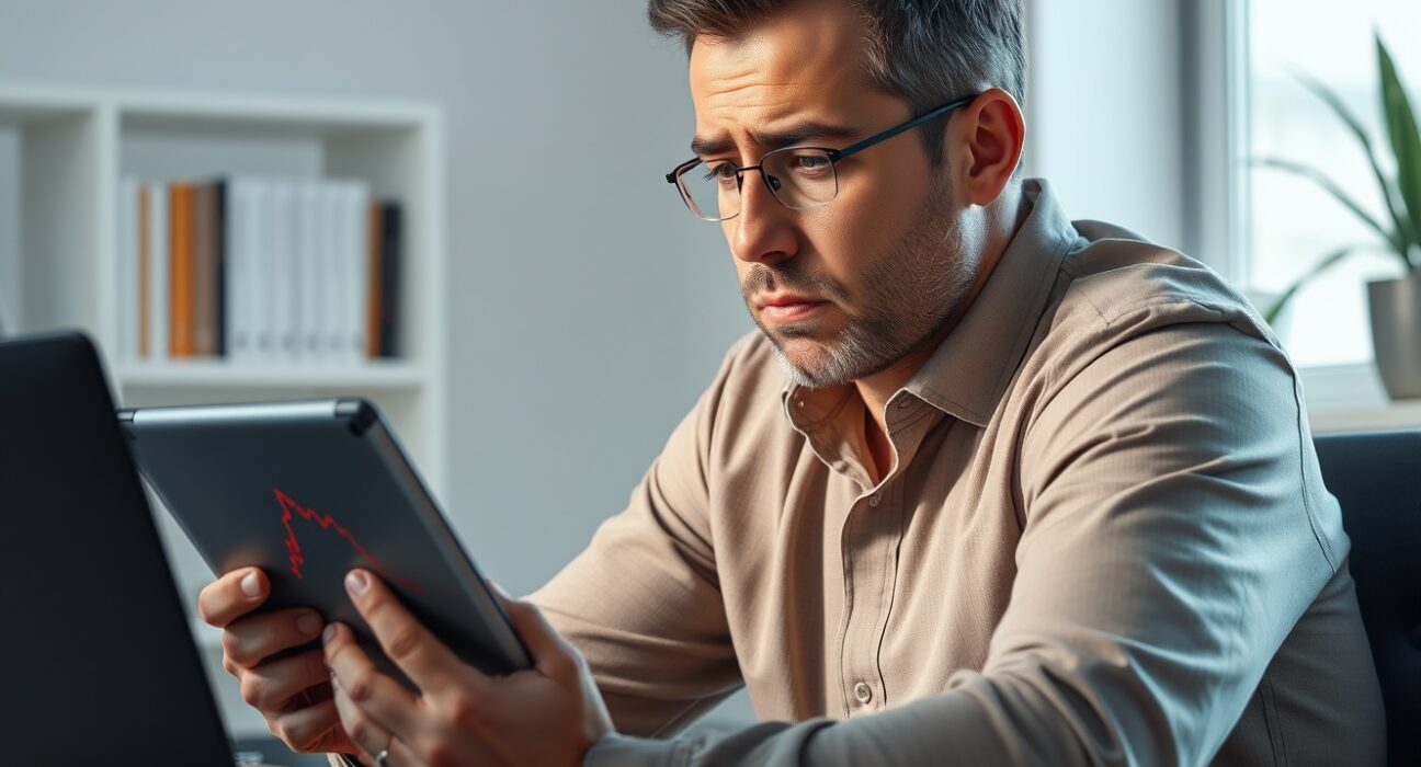 Concerned cryptocurrency investor analyzing the declining WLFI price chart.