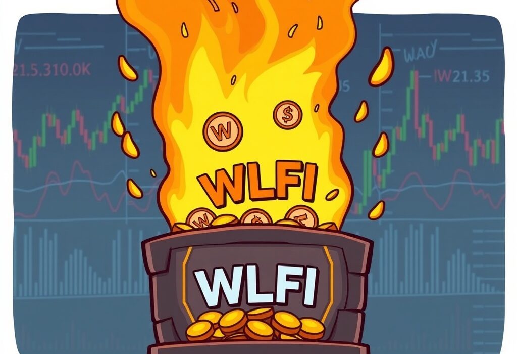 Cartoon illustration of a significant WLFI token burn event, highlighting the strategic removal of WLFI tokens from circulation to benefit the project.