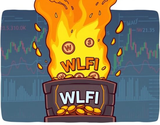 Cartoon illustration of a significant WLFI token burn event, highlighting the strategic removal of WLFI tokens from circulation to benefit the project.