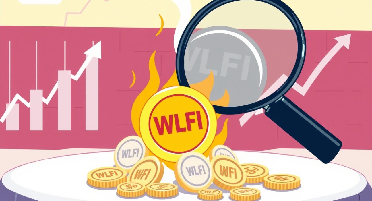 Cartoon showing WLFI tokens being burned, symbolizing the World Liberty Financial's strategic WLFI token burn program to enhance value.