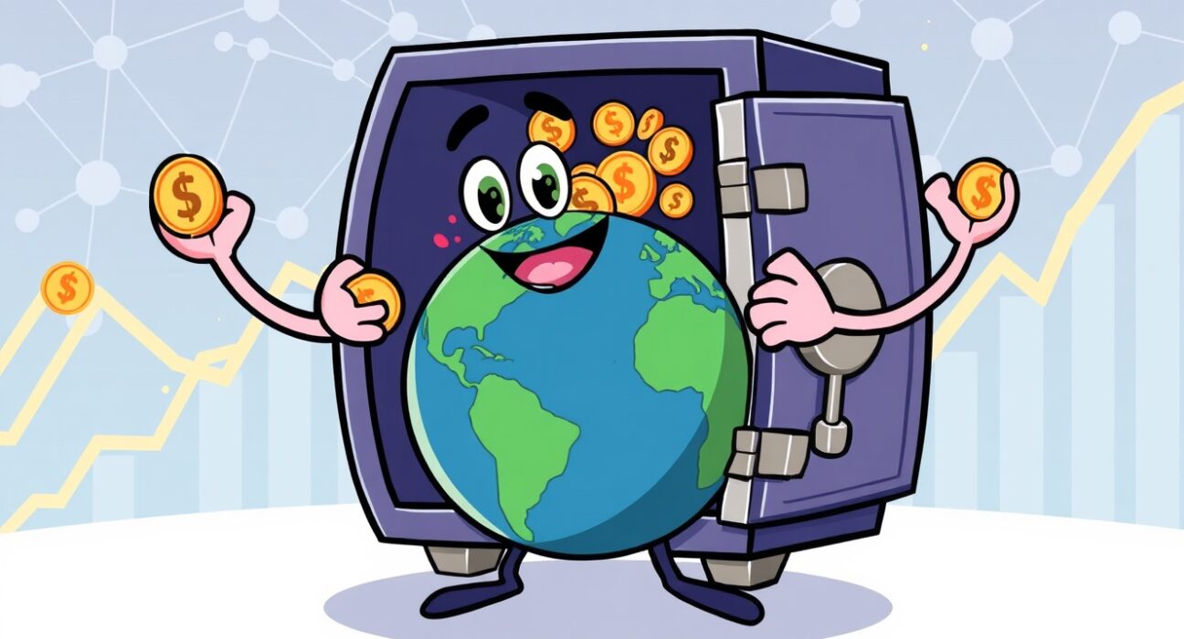 A vibrant cartoon illustrating the successful WLFI token buyback injecting value and confidence into the ecosystem.