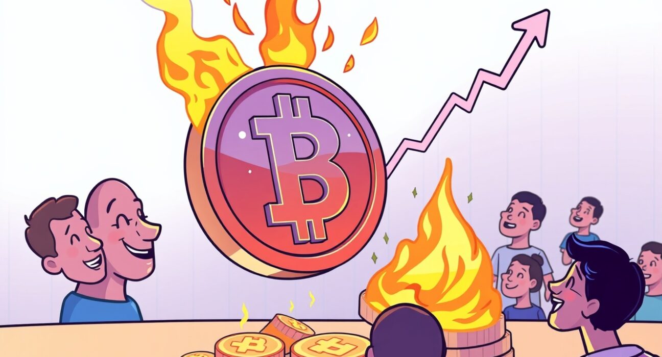 A cartoon illustration showing the positive impact of WLFI token buyback on token value and community engagement.