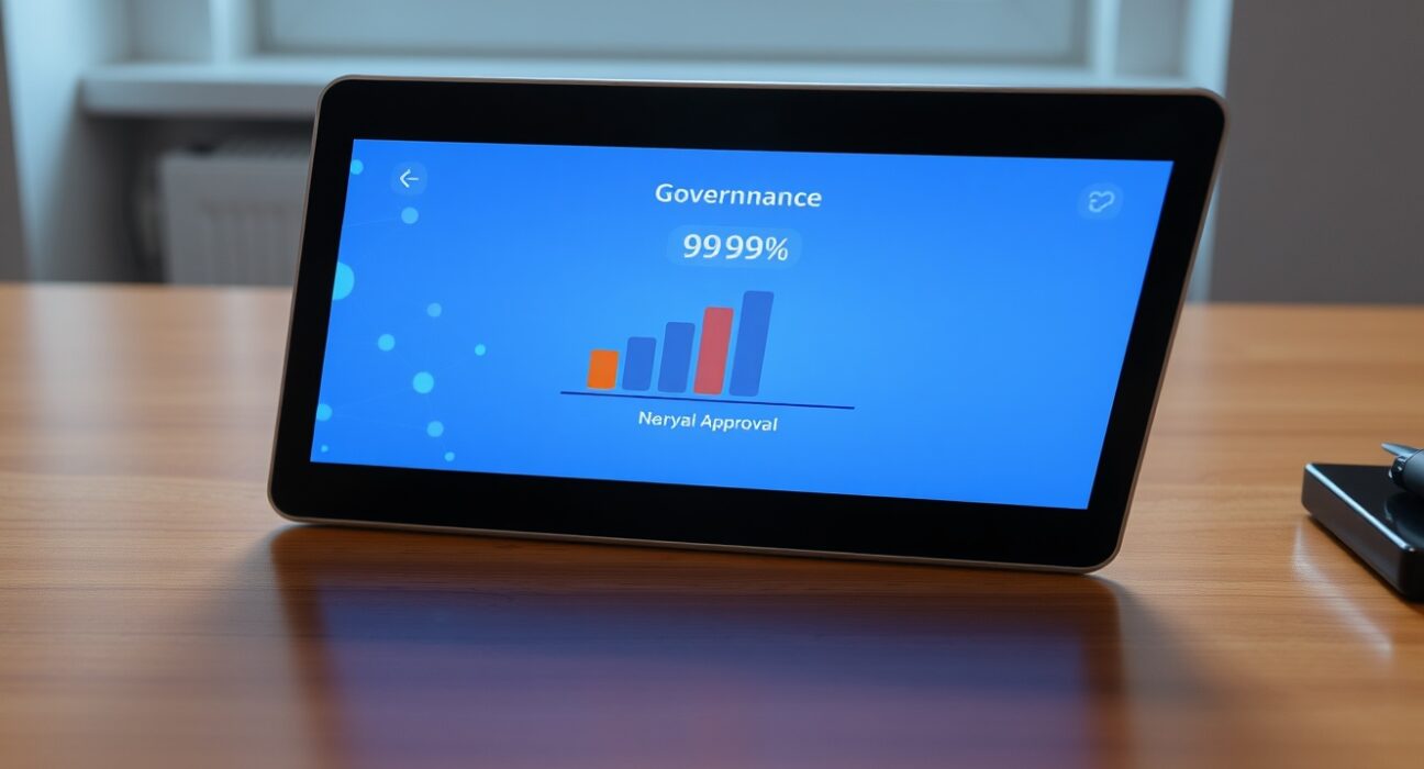 WLFI governance vote result showing 99.9% approval on a digital interface