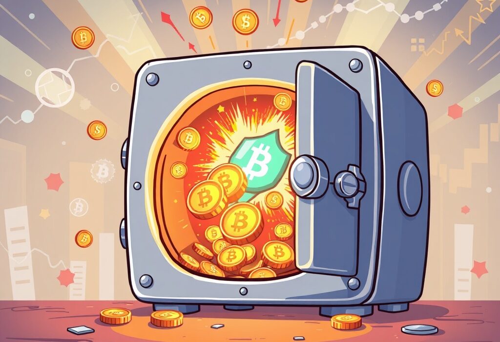 A digital vault opening, releasing WLFI tokens, symbolizing the upcoming WLFI token unlock and trading commencement.