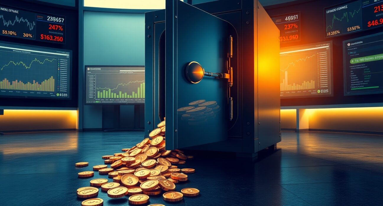 WLFI token unlock vote: 62 billion tokens worth $3.7 billion spill from a vault in a financial control room.