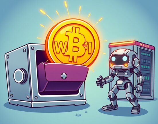 A cartoon illustration showing a significant WLFI transfer from a multi-sig wallet to a secure BitGo custody platform, hinting at future developments.