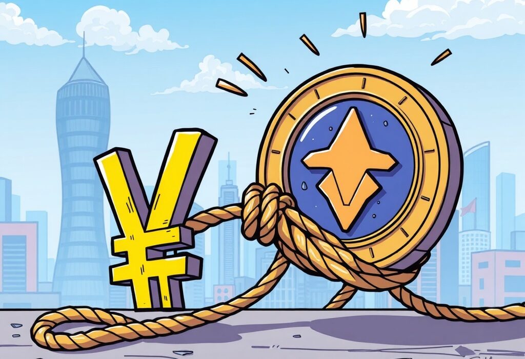A cartoon image symbolizing how South Korea's currency controls restrict the development of a won-backed stablecoin, highlighting regulatory hurdles.