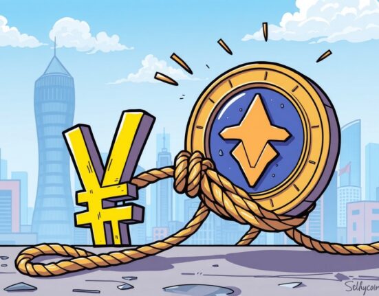 A cartoon image symbolizing how South Korea's currency controls restrict the development of a won-backed stablecoin, highlighting regulatory hurdles.