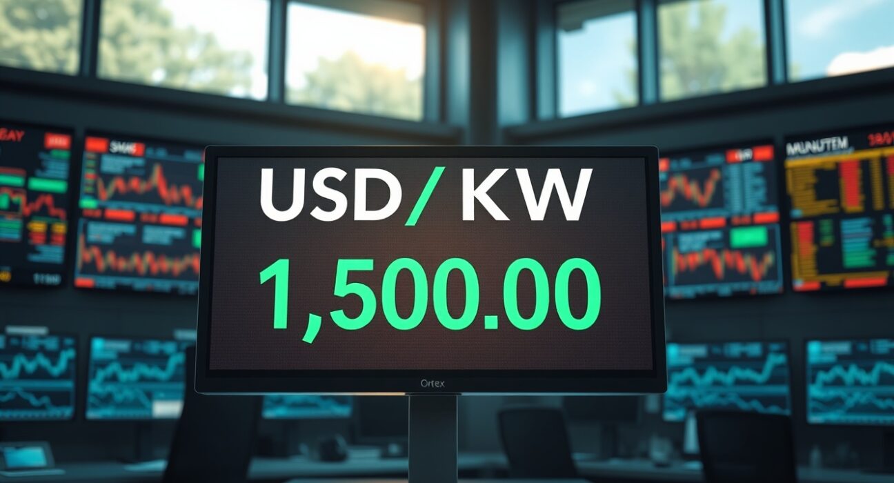 USD/KRW exchange rate hitting 1,500 on trading screen during March 2025 currency movement