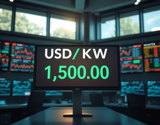 USD/KRW exchange rate hitting 1,500 on trading screen during March 2025 currency movement