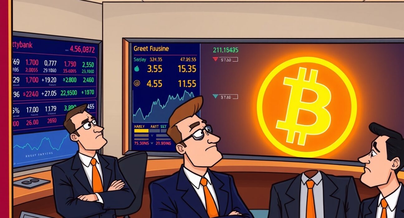 Woori Bank Bitcoin price feed displayed on main dealing room screens alongside traditional financial data.