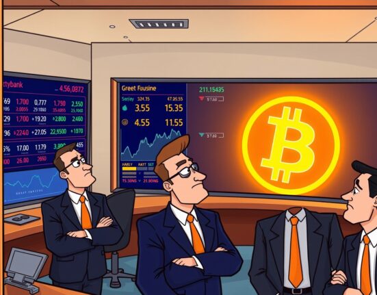 Woori Bank Bitcoin price feed displayed on main dealing room screens alongside traditional financial data.