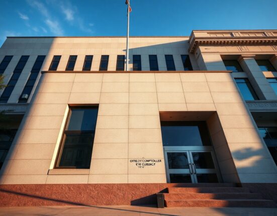Exterior of a federal building in Washington, D.C., representing the OCC regulatory authority.