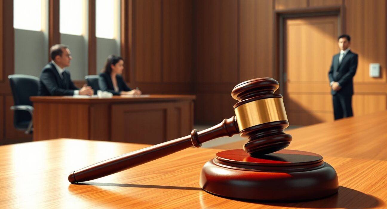World Liberty Financial lawsuit against Justin Sun defamation case courtroom scene with gavel