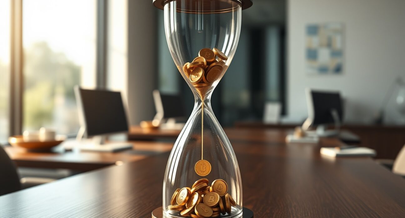 World Liberty Financial's phased token unlock strategy visualized as controlled token flow in hourglass