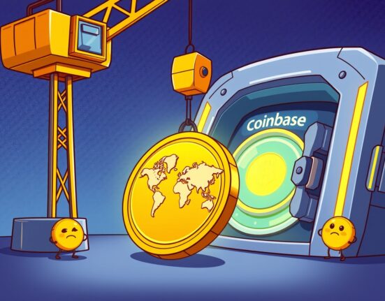 A cartoon illustrating a major Worldcoin WLD deposit entering the Coinbase exchange vault.