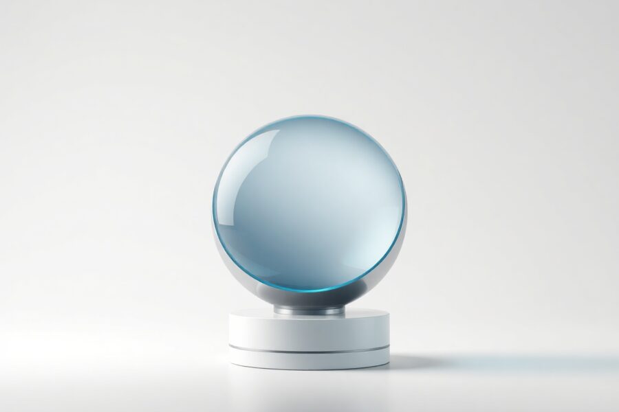 Worldcoin Orb device on a white background for cryptocurrency price analysis article