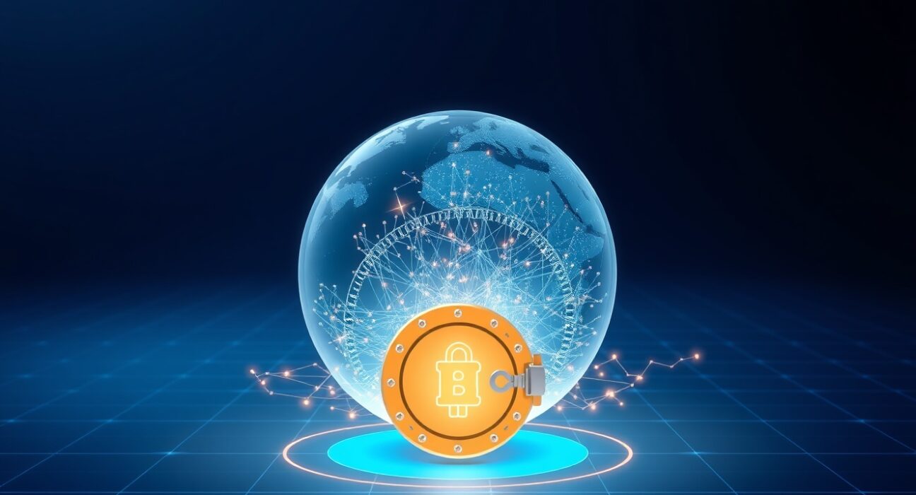 Visualization of Worldcoin's significant WLD token transfer as data streams moving across a digital globe.