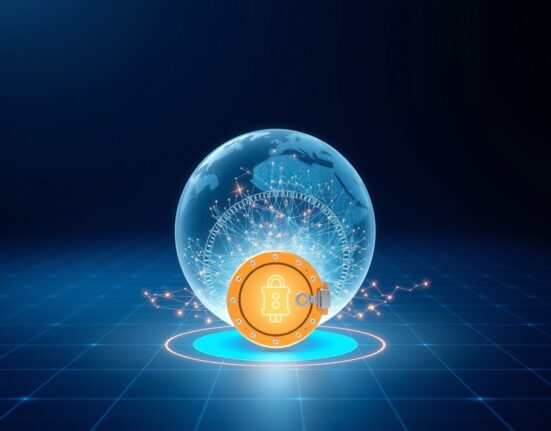 Visualization of Worldcoin's significant WLD token transfer as data streams moving across a digital globe.