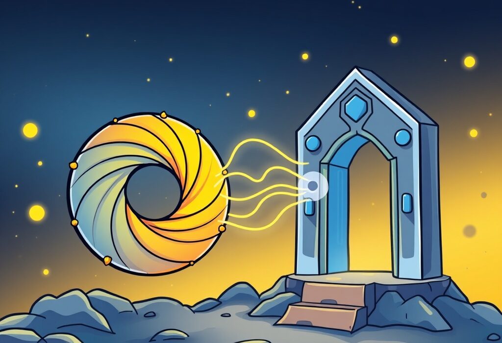 Cartoon illustration showing the symbolic Wormhole Stargate acquisition, representing a significant move for cross-chain DeFi.