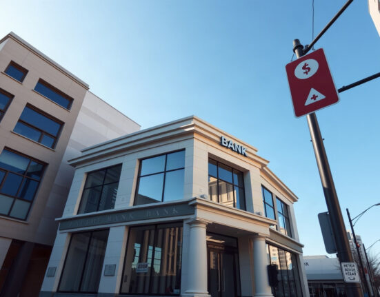 Modern bank building exterior representing World Liberty Financial's banking venture