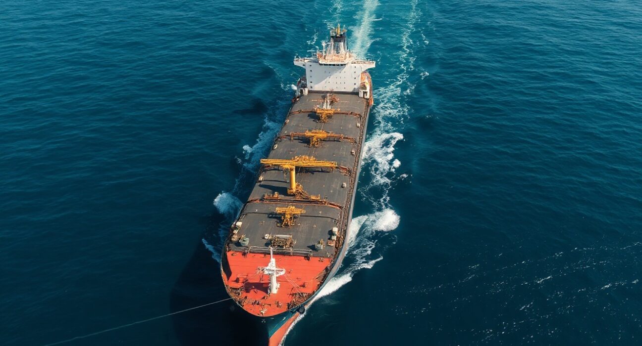 Aerial view of an oil tanker in the Strait of Hormuz