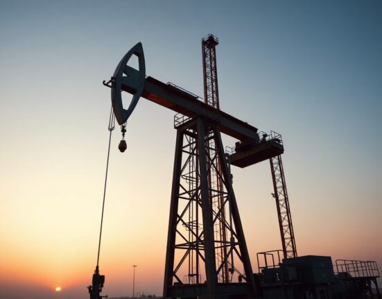 Oil drilling rig at sunset representing WTI crude oil market and energy sector analysis