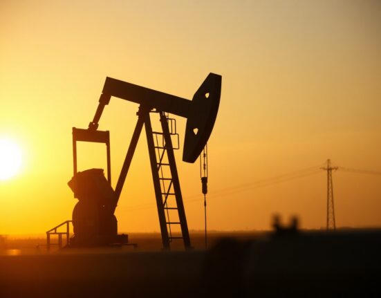 Oil pumpjack silhouette at sunset, representing crude oil supply and market uncertainty