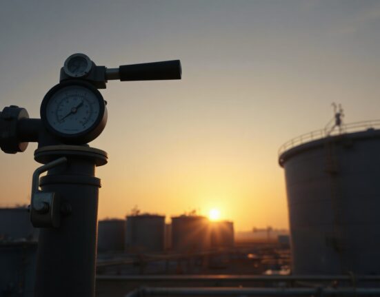 Crude oil storage tanks at sunset representing WTI price sensitivity to Iran sanctions news