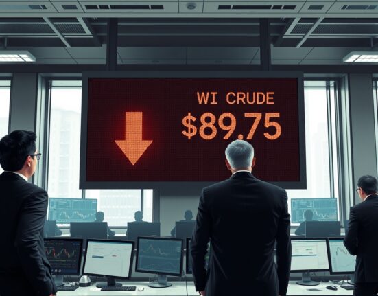 WTI crude oil price crash on trading floor display after geopolitical news