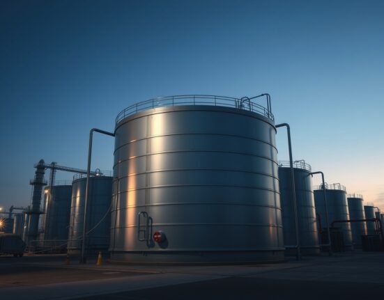 Industrial oil storage tank representing the IEA's strategic petroleum reserve release impacting WTI crude oil prices.