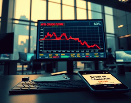 WTI Crude Oil trading screen showing price drop amid Iran de-escalation news and API inventory anticipation.