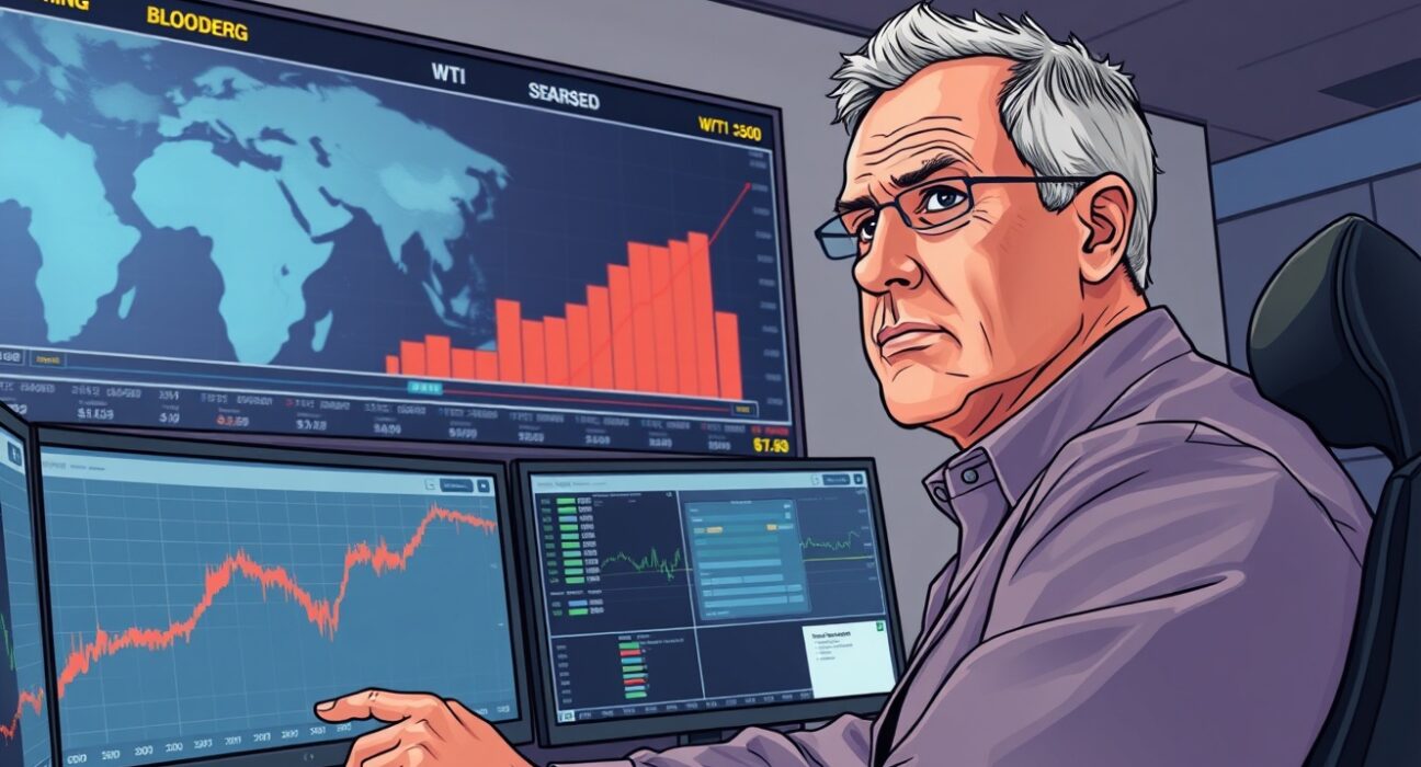 WTI crude oil price surge analysis on trading floor during geopolitical tensions