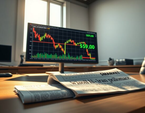 WTI crude oil price chart declining as US pauses Iran energy strikes for diplomatic negotiations.