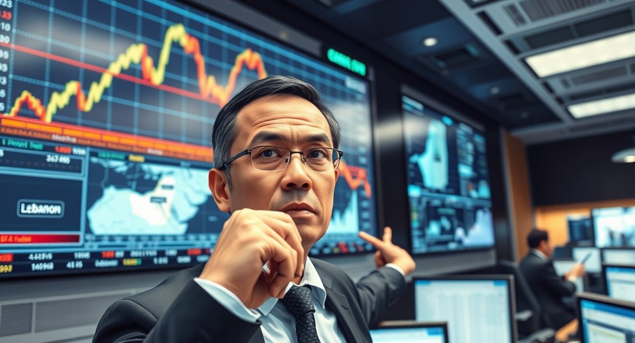 Financial analyst monitoring WTI crude oil price surge and Middle East geopolitical tensions on trading desk screens.