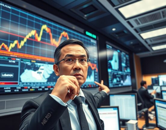 Financial analyst monitoring WTI crude oil price surge and Middle East geopolitical tensions on trading desk screens.