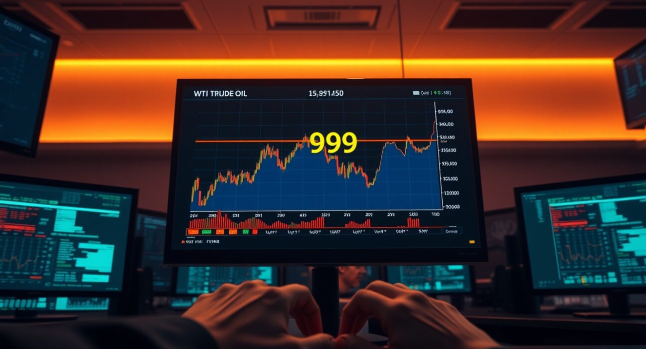WTI crude oil trading chart showing price drop to $99.50 on energy market news.