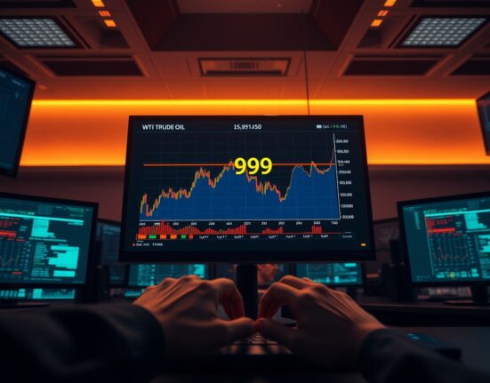 WTI crude oil trading chart showing price drop to $99.50 on energy market news.