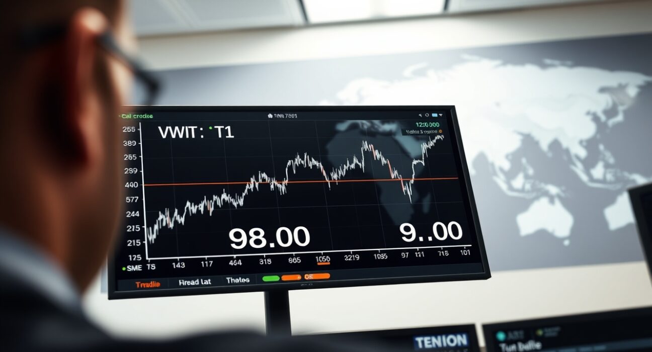 WTI crude oil price chart showing volatility near $98.00 due to Middle East supply concerns.