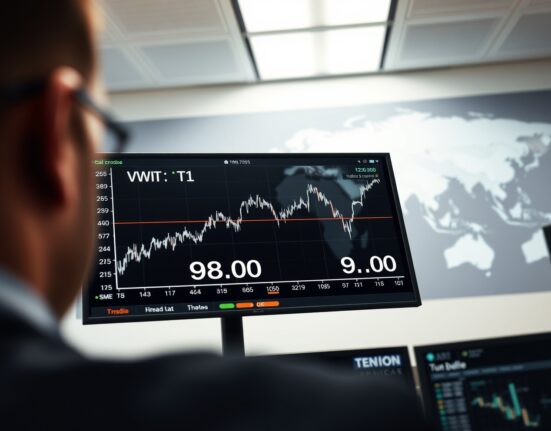 WTI crude oil price chart showing volatility near $98.00 due to Middle East supply concerns.