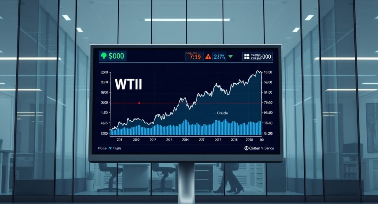 WTI crude oil price surge above $100 on trading screen amid Iran energy infrastructure threats.