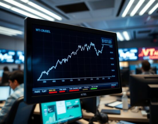 WTI crude oil price chart surging on trading terminal amid geopolitical tensions.