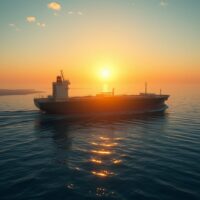 WTI crude oil tanker navigating Strait of Hormuz at dawn, representing geopolitical risk driving oil price recovery above $98
