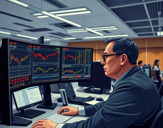 Commodities trader monitoring WTI crude oil price recovery amid supply risks on trading floor