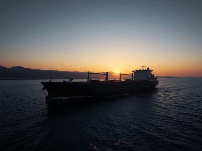 Oil tanker navigating the strategic Strait of Hormuz amid geopolitical tensions affecting WTI crude prices.