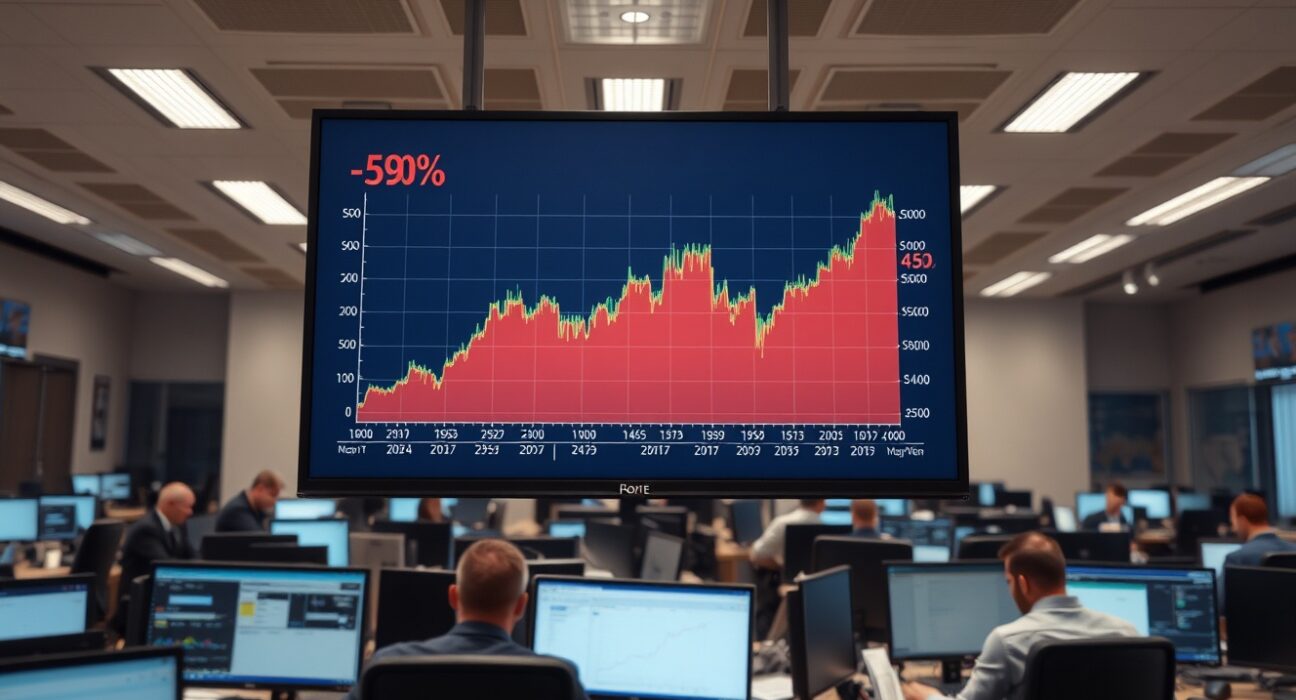 WTI crude oil price chart displayed on a trading floor screen during a significant market rally.