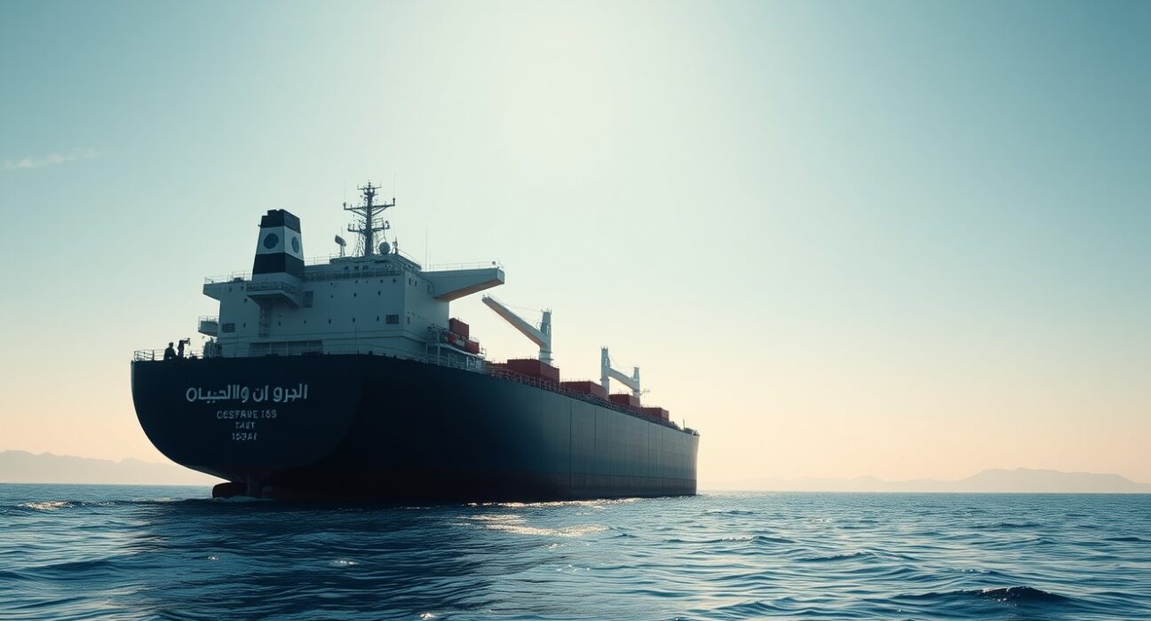 Oil tanker at sea representing the WTI crude oil price surge and U.S. maritime blockade on Iran.
