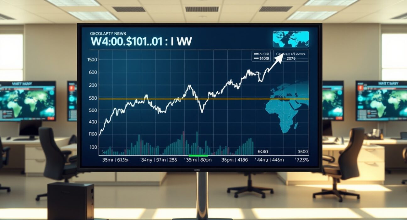 WTI crude oil price chart surging above $101 amid geopolitical tensions affecting global energy supply.