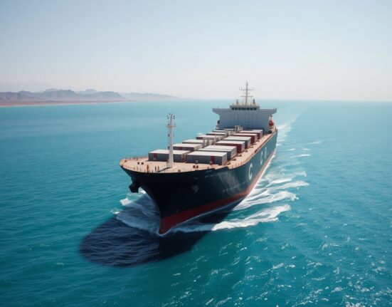 Oil tanker navigating the Strait of Hormuz amid US-Iran geopolitical tensions